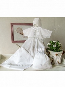 Крестильный набор для девочки Классика 4 предмета, цвет: белый-серебро, от 6 до 12 мес. (Makkaroni Kids, 00-0012736_6-12 мес Белый/серебро)